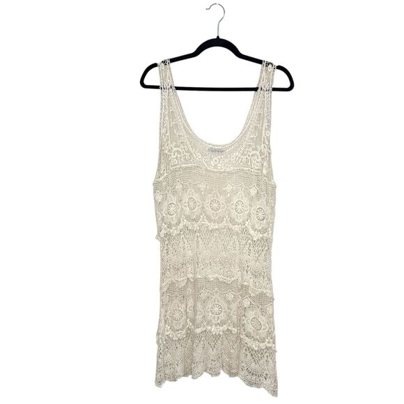 Blue Island Women’s OS Crochet Swim Coverup Tank Ivory Lace - Picture 1 of 6